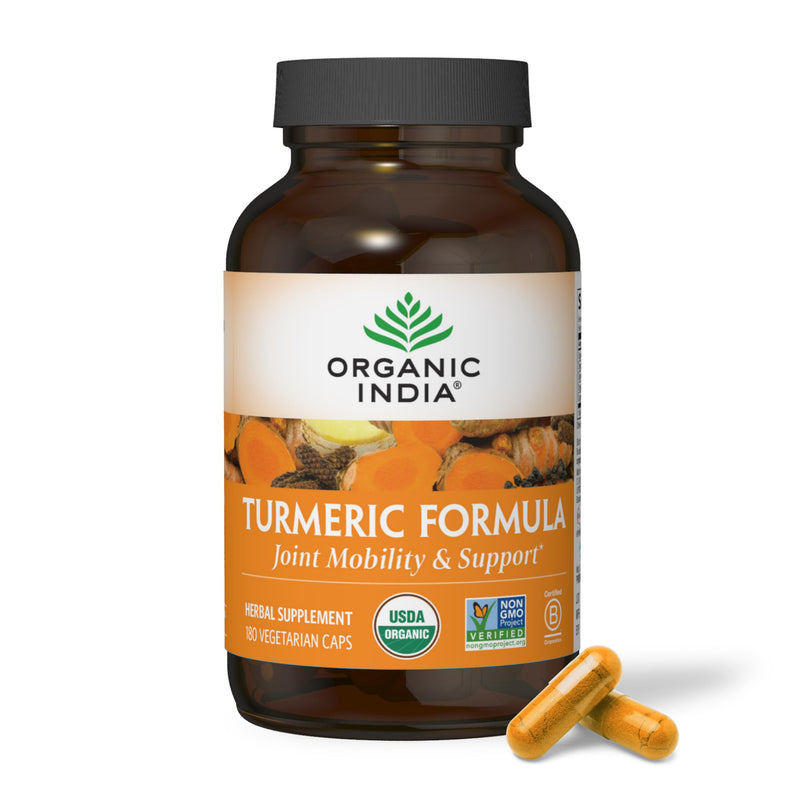 [Australia] - Organic India Turmeric Curcumin with Black Pepper - Organic Turmeric Supplement and Curcumin Supplement, Turmeric Capsules, Joint Support & Immune System Support, Whole Root, Trikatu - 180 Capsules 180 Count (Pack of 1) 