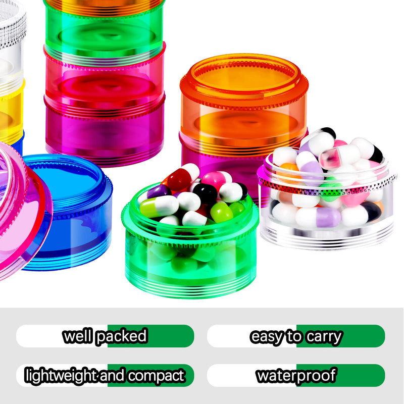 Sieral 4 Pieces 7 Days Stackable Pill Organizer Round Weekly Containers | Tower Design with Secure Lids, 7 Individual Cases per Set for Travel, Ideal for Medications Vitamins Supplements Storage