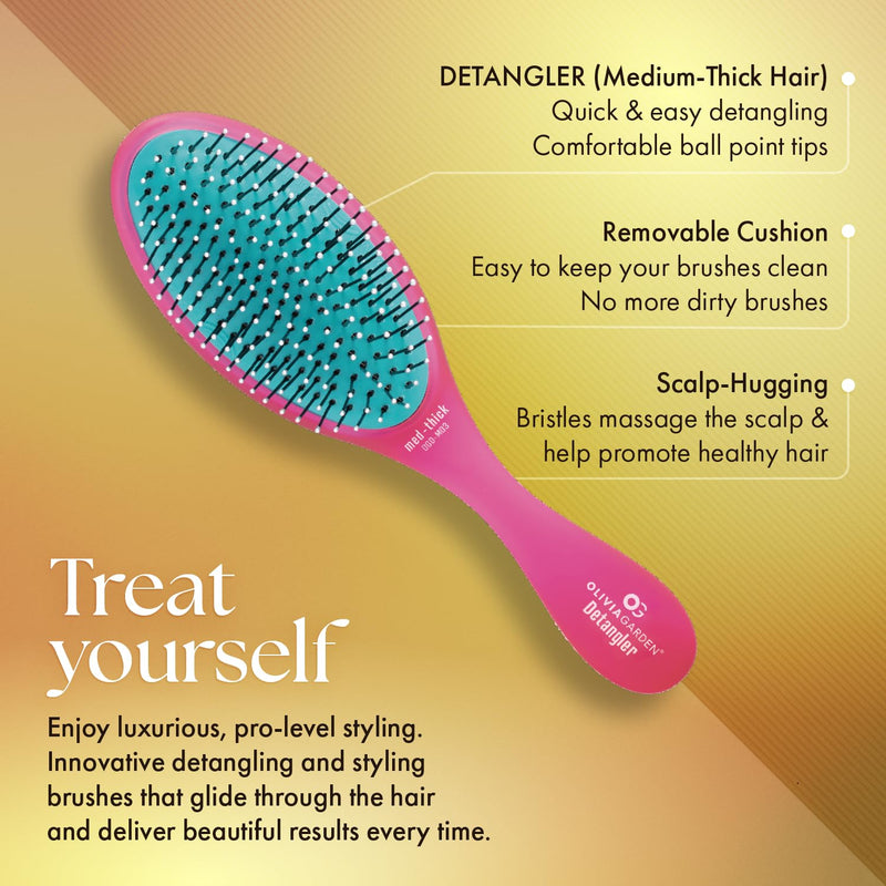 Olivia Garden OG Brush Collection, removable cushion, scalp hugging massages the scalp, 1 fine to medium and 1 medium to thick detangler, 1 smooth and shine styler, for wet or dry hair, Pink 3pc box 3-Piece Kit ($54.85 Value)