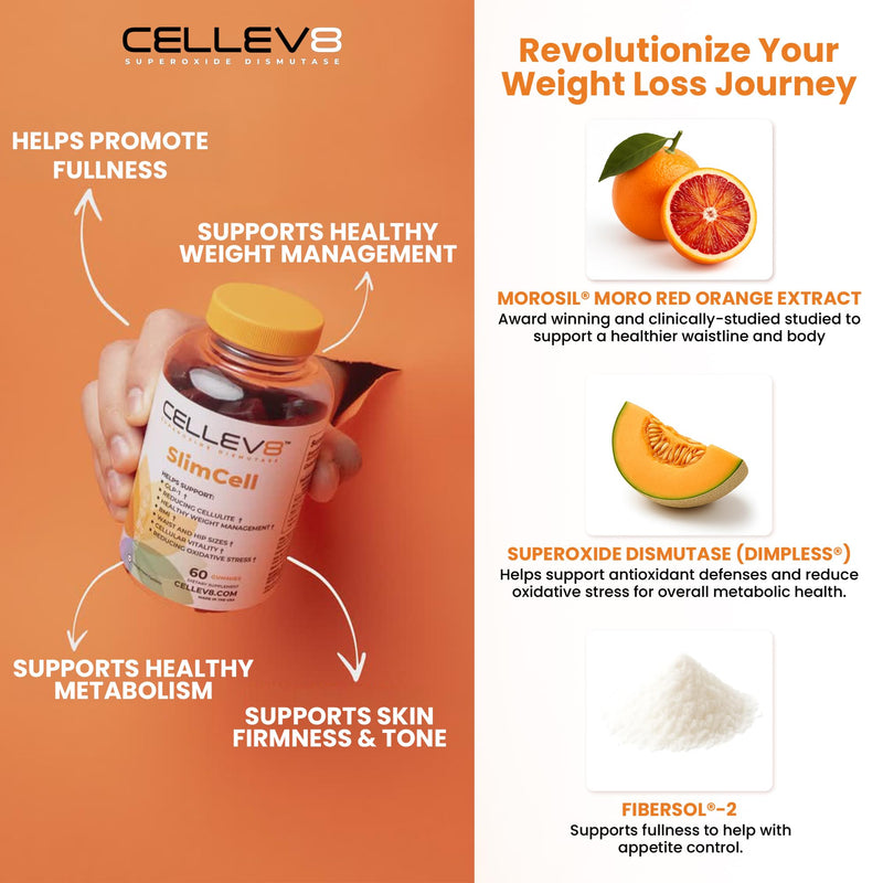 Cellev8 SlimCell Clinical Studied Metabolism & Appetite Support Gummies, 60 Count, Ingredients to Reduce Hunger & Cravings, Support Fat Loss and Weight Management for Women & Men