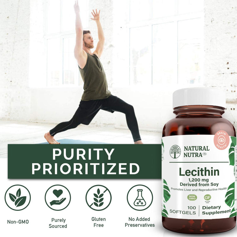 [Australia] - Natural Nutra Soy Lecithin Dietary Supplement, Support Brain Functioning, Liver Performance and Reproductive Health, Boost Brain Functioning, Gluten-Free, Non GMO, 100 Softgels 100 Count (Pack of 1) 