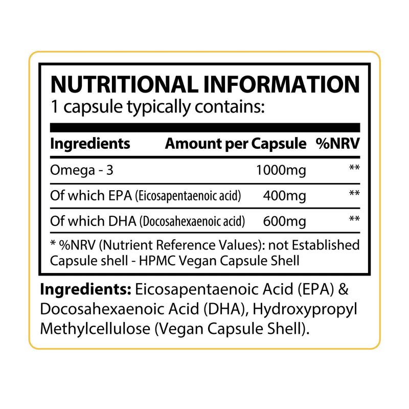 Omega-3 Fish Oil Capsules | 1000mg | 60 Vegan Omega 3 Capsules, 2 Months Supply