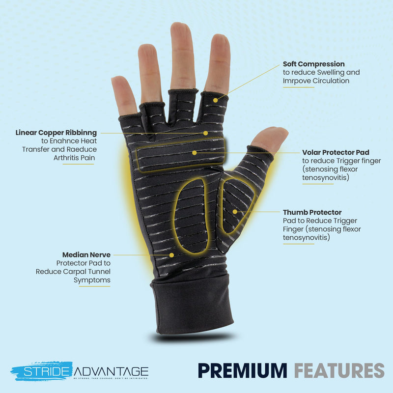[Australia] - Hand pain gloves, Padded Copper Compression | Fingerless Glove Trigger Finger Rheumatoid Psoriatic Arthiritis Carpal Tunnel Hand Pain Relief Hand | Sport gloves, Gym Gloves Large 