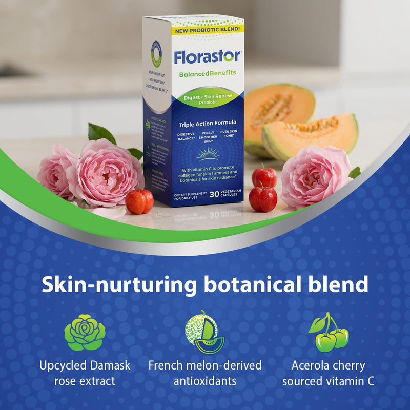 Florastor Digest + Skin Renew Probiotic, 30 Count (Pack of 2) 30 Count (Pack of 2)