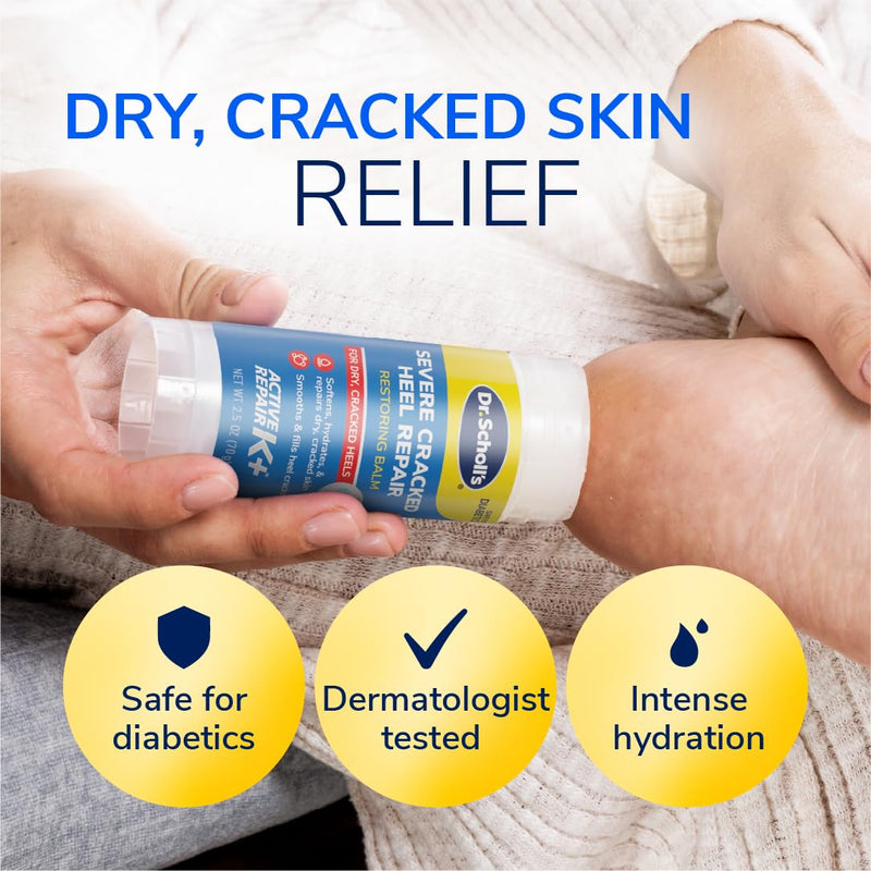 Dr. Scholl's Severe Cracked Heel Repair Restoring Balm 2.5oz, with 25% Urea for Dry, Cracked Feet, Heals and Moisturizes for Healthy Feet, Epsom Salt Soothes, Safe for Diabetics, 3-pack 2.5 Ounce (Pack of 3)