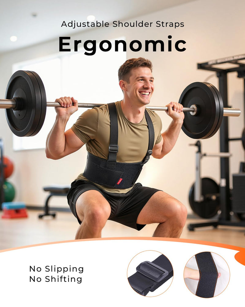 [Australia] - Medical-Grade Work Back Brace with Adjustable Shoulder Straps [Stronger Support & Breathable Mesh] Lower Back Support Belt for Men Women - Pain Relief for Lifting, Warehouse, Construction & Moving Black Large 