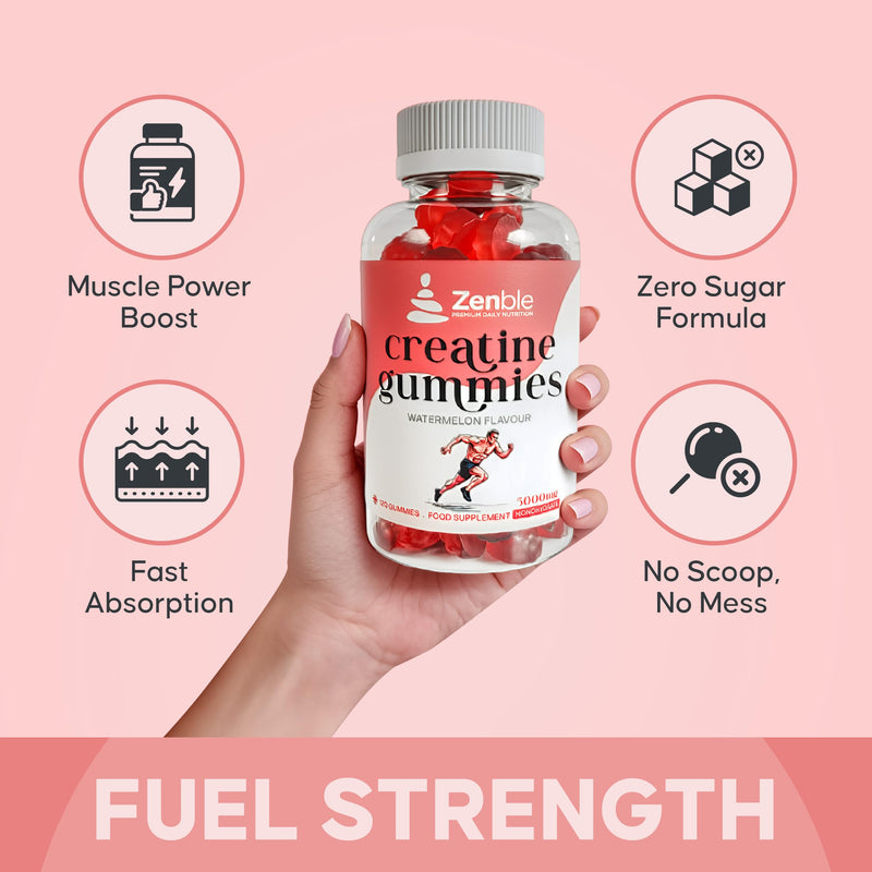 Creatine Gummies 5000mg | Creatine Monohydrate Gummies | 120 Sugar Free Vegan Creatine Gummies | Watermelon Flavour, 30 Day Supply, Pre Workout & Post Workout Gummies for Men & Women