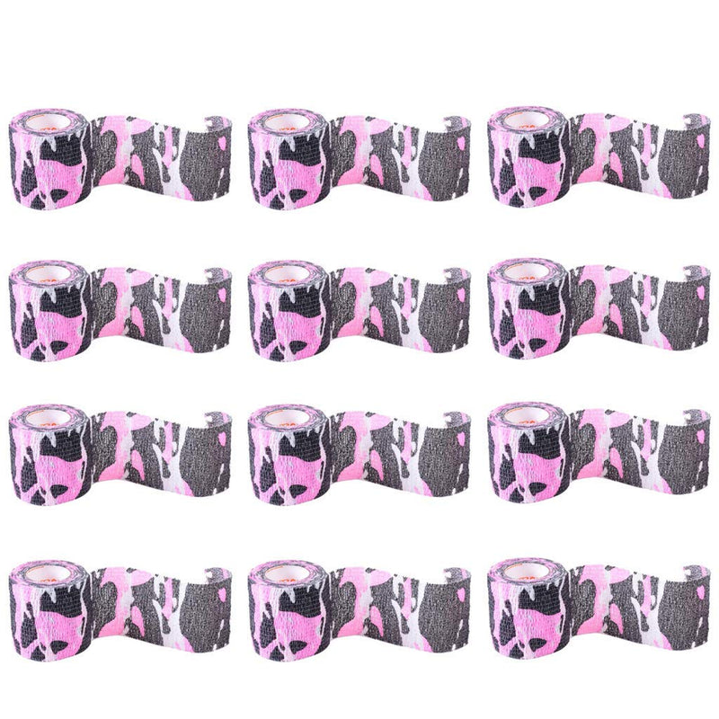[Australia] - 12 Rolls of Wraps Self Adherent Tape Sports Tape Bandage Wrap Grip Cover Breathable - Camo Pink 