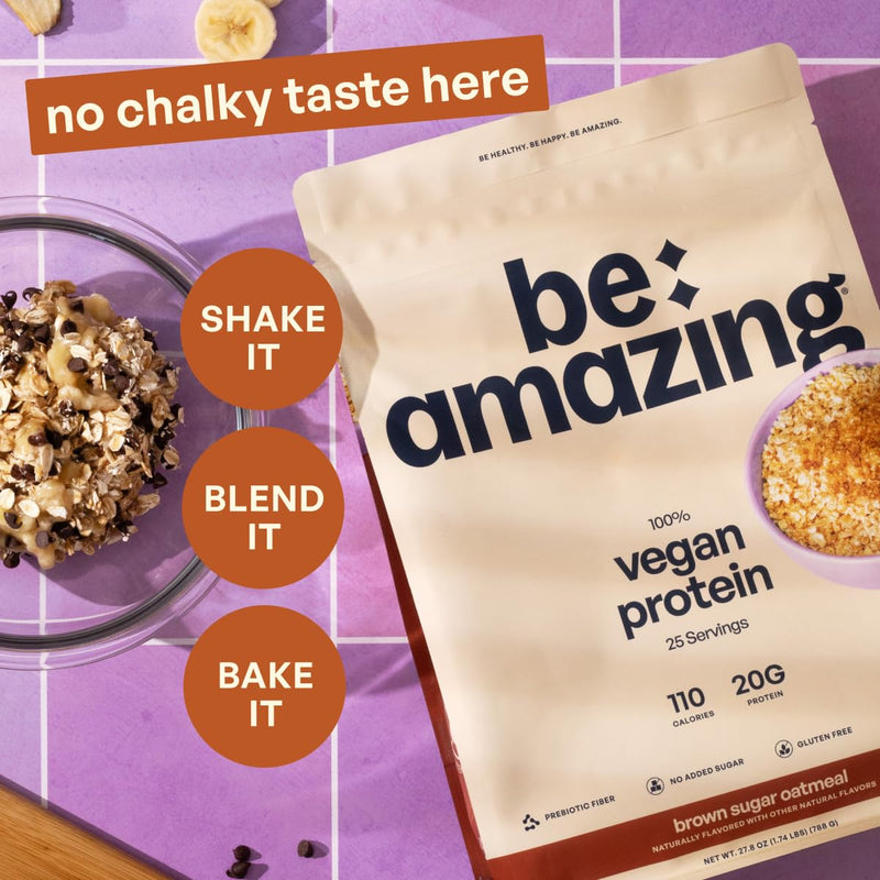 [Australia] - BE AMAZING Vegan Protein Powder, Brown Sugar Oatmeal, 20g Plant Based Protein with Prebiotic Fiber, Low Carb, Dairy and Gluten Free Shake Mix, No Added Sugar, 29.3 oz, 25 Servings 
