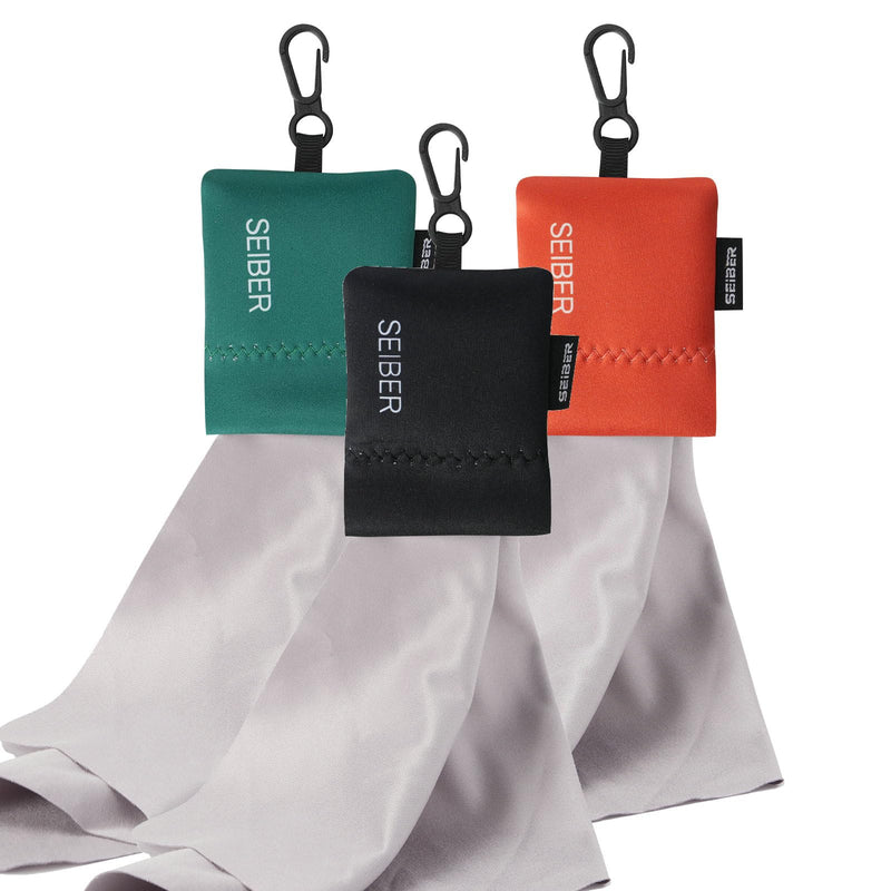 [Australia] - SEIBER Eyeglass Cleaning Microfiber Cloth - with Neoprene Pouch | 7 x 7 inch Glasses Cleaning Cloth for Sunglasses,Laptops, Cameras,Screen | Self-Closing Bottom(3PCS,BK OR GRN) BLACK,ORANGE,DARK GREEN 