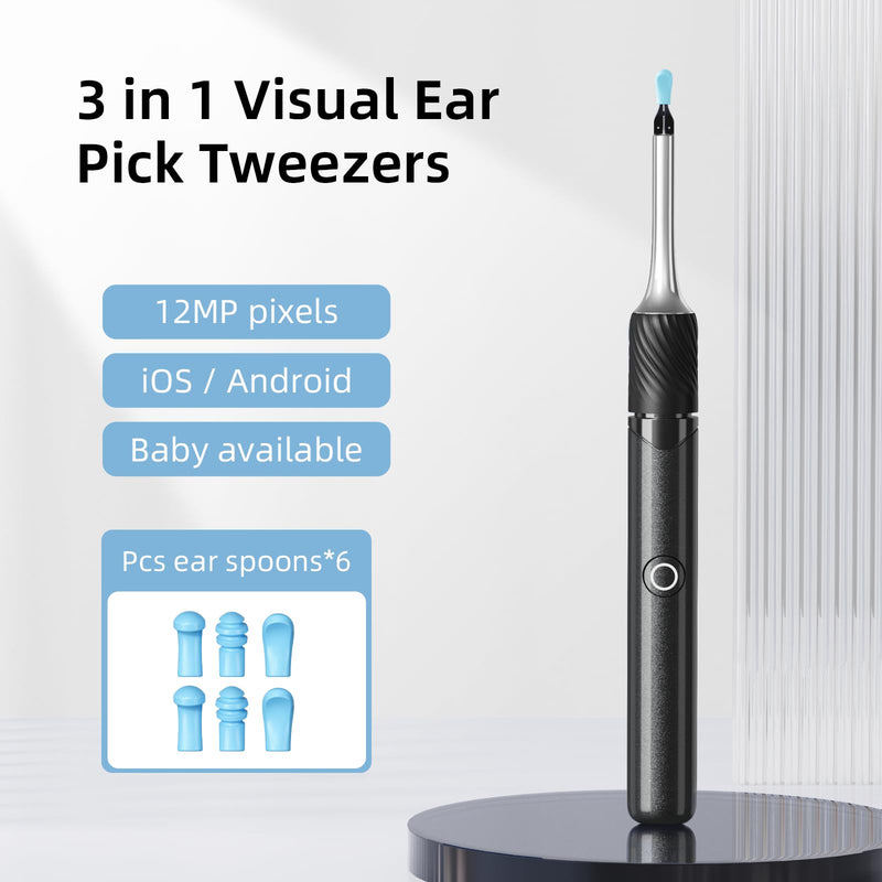 [Australia] - Earwax Remover, Electric Ear Cleaner Removal with LED Light, Ear Cleaning Camera Otoscope with Light Endoscope Camera for Adults and Children Pets Black Black 