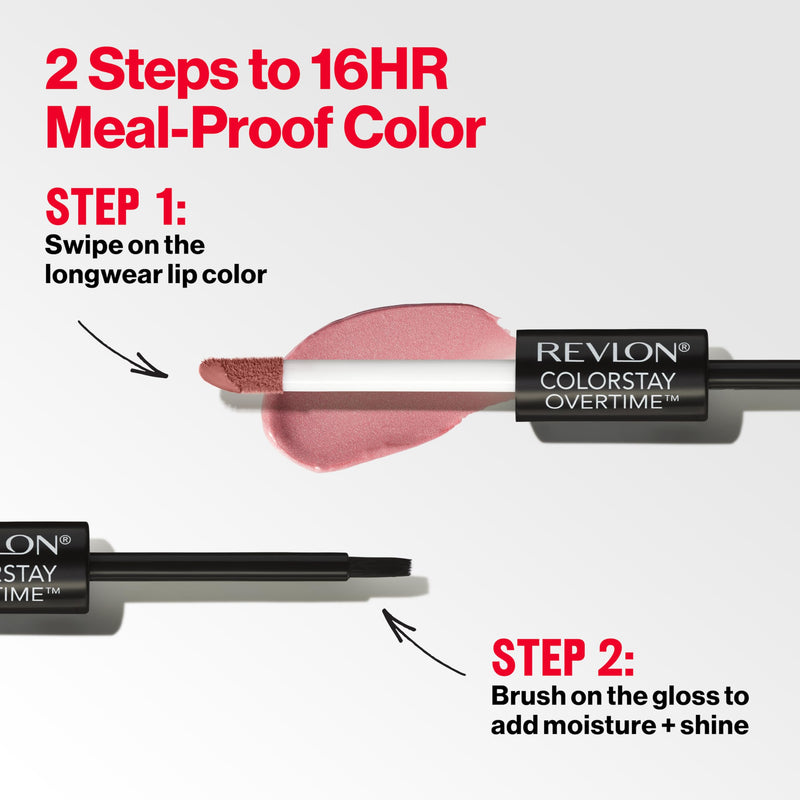 Revlon ColorStay Overtime Lipcolor, 080 Keep Blushing, 0.07 fl oz | Dual-ended liquid lipstick with clear lip gloss. Moisturizing ingredients. Won't smudge, bleed or feather. 0.07 Fl Oz (Pack of 1)
