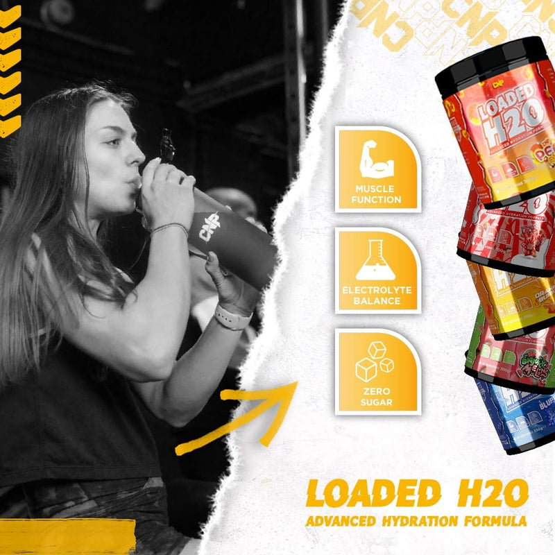 CNP Professional Loaded H20 Advanced Hydration Formula with Potassium, Sodium & Chloride for Electrolyte Balance. 20 Servings, 300g 5 Mouth-Watering Flavours (300g, Peach Rings)