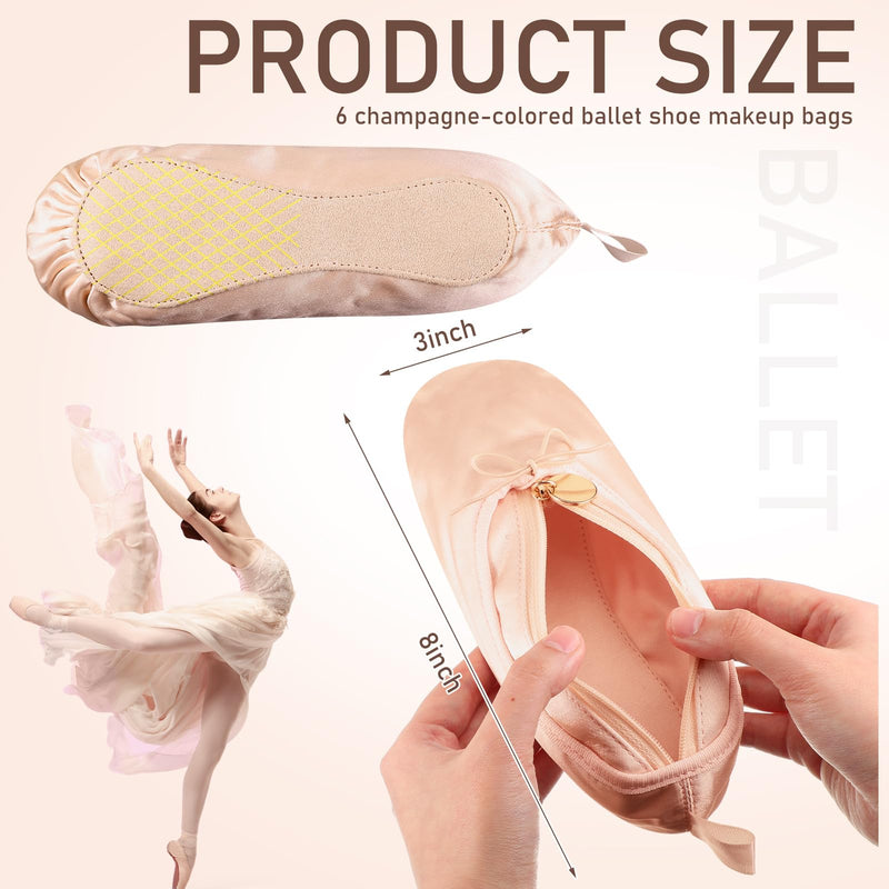 6 Pcs Pink Ballet Shoe Makeup Bag Bulk Dance Bags for Dancers Team Gifts Cute Ballerina Cosmetic Toiletry Zipper Pouch for Women Recital Competition Gifts Ballerina Party Favors