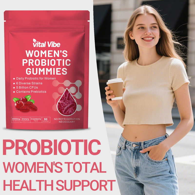 Vaginal Prebiotics and Postbiotics Gummies with 5 Billion CFU - for Gut Health, Immune System & Digestion - Feminine Balance Gummies for Women & Men - Cranberry Flavour, Sugar-Free, 90 Counts