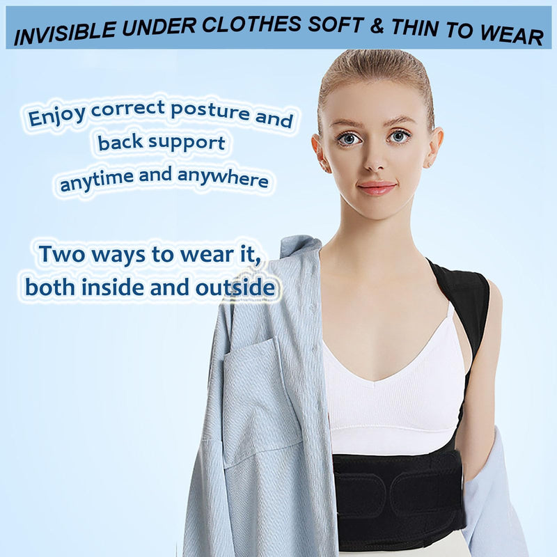 Back Brace Posture Corrector - Upper Back Support Brace - For Women Men, Spine Back Straightener, Thoracic Back Brace, Adjustable Shoulder Back Support Straightener (black, XL) black