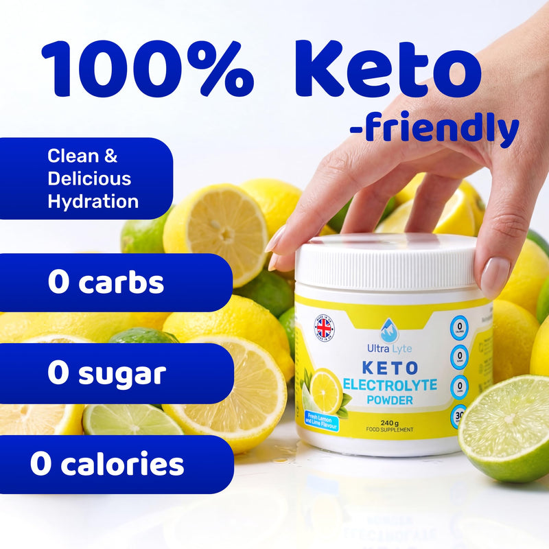 Ultra Lyte Keto Powder – Fresh Lemon & Lime Electrolyte Mix – 0 Carbs, 30 Servings – Potassium, Magnesium, Sodium – Sugar-Free, Fasting & Keto Electrolytes