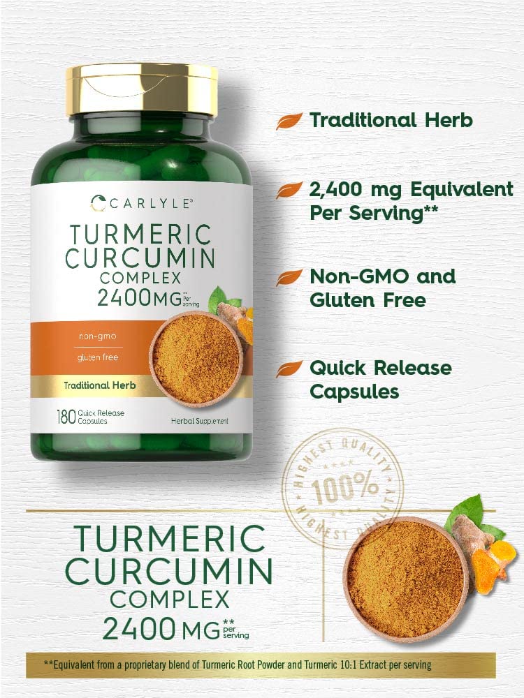 [Australia] - Carlyle Turmeric Curcumin Supplement 2400mg | 180 Powder Capsules | Herbal Complex | Non-GMO, Gluten Free Formula 