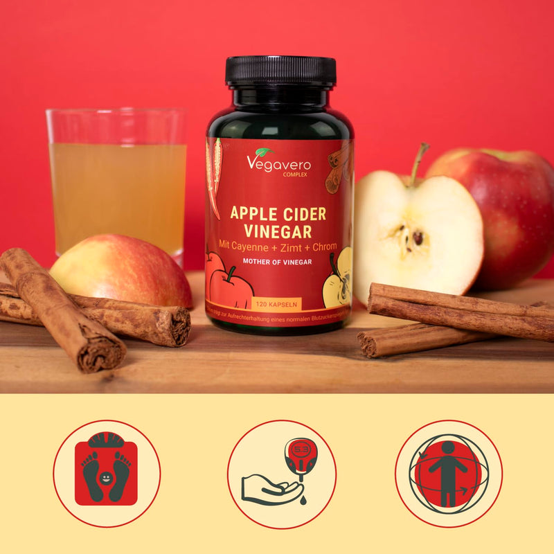 [Australia] - Apple Cider Vinegar Capsules | 1500mg | Vinegar complex + cayenne pepper + ginger | Blood sugar* & metabolism | Apple Cider Vinegar | Laboratory tested & vegan | Vegavero® 