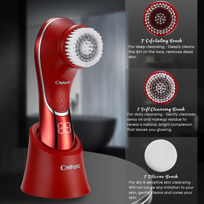 Facial Cleansing Brush, Electric Face Scrubber, Facial Cleansing Brush Rechargeable IPX-7 Waterproof Rotating Face Scrubber for Exfoliating, Massaging and Deep Cleansing with 4 Brush Heads