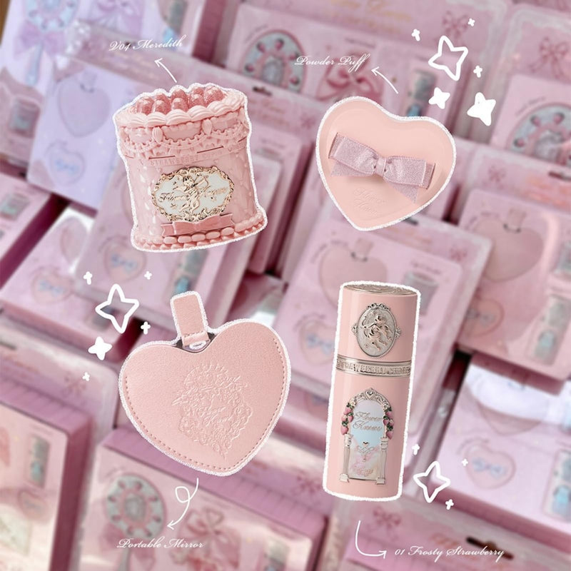[Australia] - Flower Knows Strawberry Kiss Delight Set 4 Pieces Strawberry Cupid Makeup Gift Kit,Includes Lip Cream,Liquid Blush,Portable Mirror,Powder Puff,Portable Beauty for Women Girls(Strawberry Delight) Strawberry Delight 