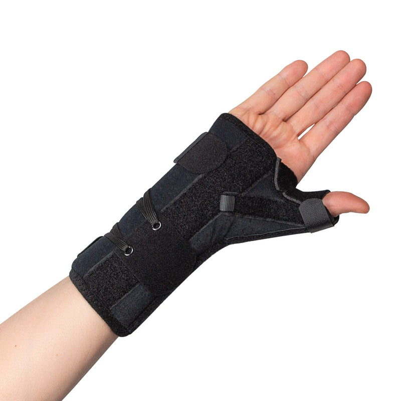 Ultimate Thumb Brace Orthosis – Compression Thumb and Wrist Support Brace with Lacing Pull Tabs & Removable Stays – Breathable & Hypoallergenic Design (Left - X-Large) Left