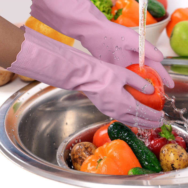[Australia] - Bamllum Rubber Cleaning Gloves - 3 Pairs Latex Free Kitchen Cleaning Gloves with Cotton Liner- Household Dishwashing Gloves, Non- Slip Waterproof (Medium, Blue+Pink+White) Medium 