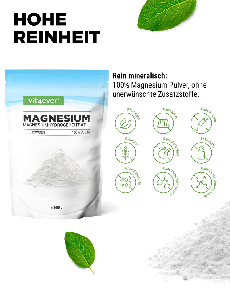 [Australia] - Magnesium Pure - 600 g powder (4.3 months supply) - Laboratory tested (active ingredient content & purity) - Pure powder without additives - Premium quality - Vegan 600 g (pack of 1) 
