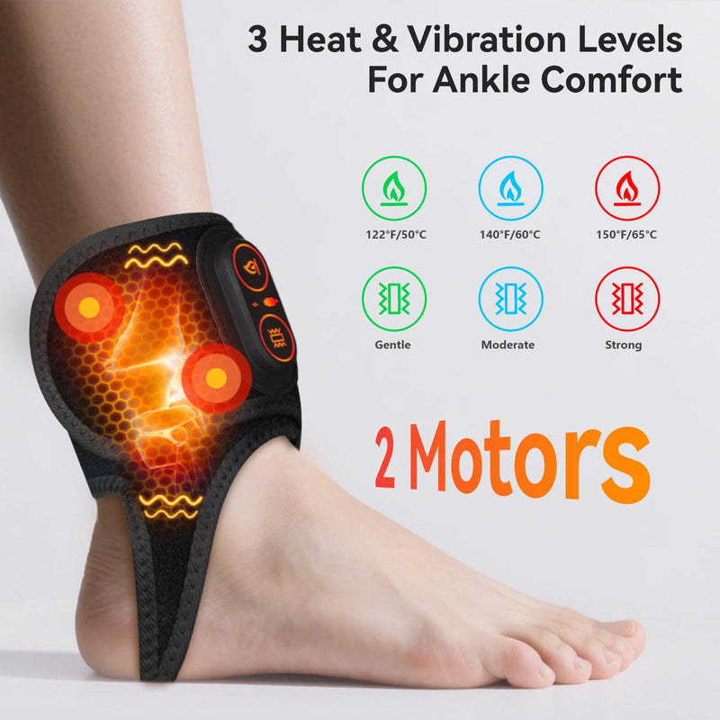 Yabuu Cordless Ankle Brace Heating Massage Pad Relieves Ankle Pain with 3000mAh Battery, Ankle Heated Wrap Pad for Ligament Strain,Achilles Tendonitis,Joint Care, Washable, Thoughtful Gift