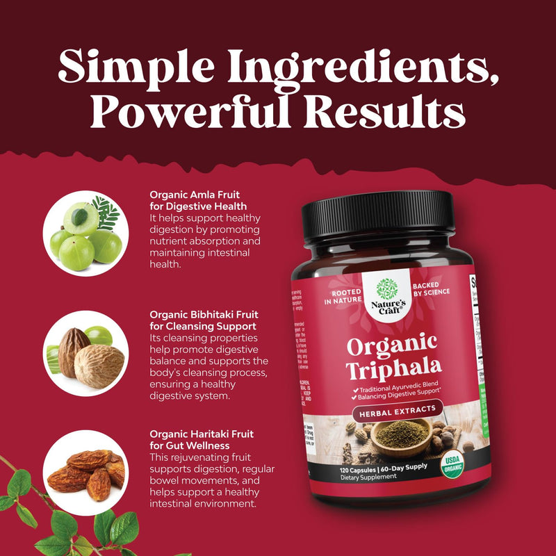 [Australia] - Digestive Triphala Capsules Organic Complex - Organic Triphala Colon Cleanser & Detox Digestive Health Supplement - Ayurvedic Complex for Gas Bloating & Constipation Relief for Women & Men (2 Months) 120 Count (Pack of 1) 