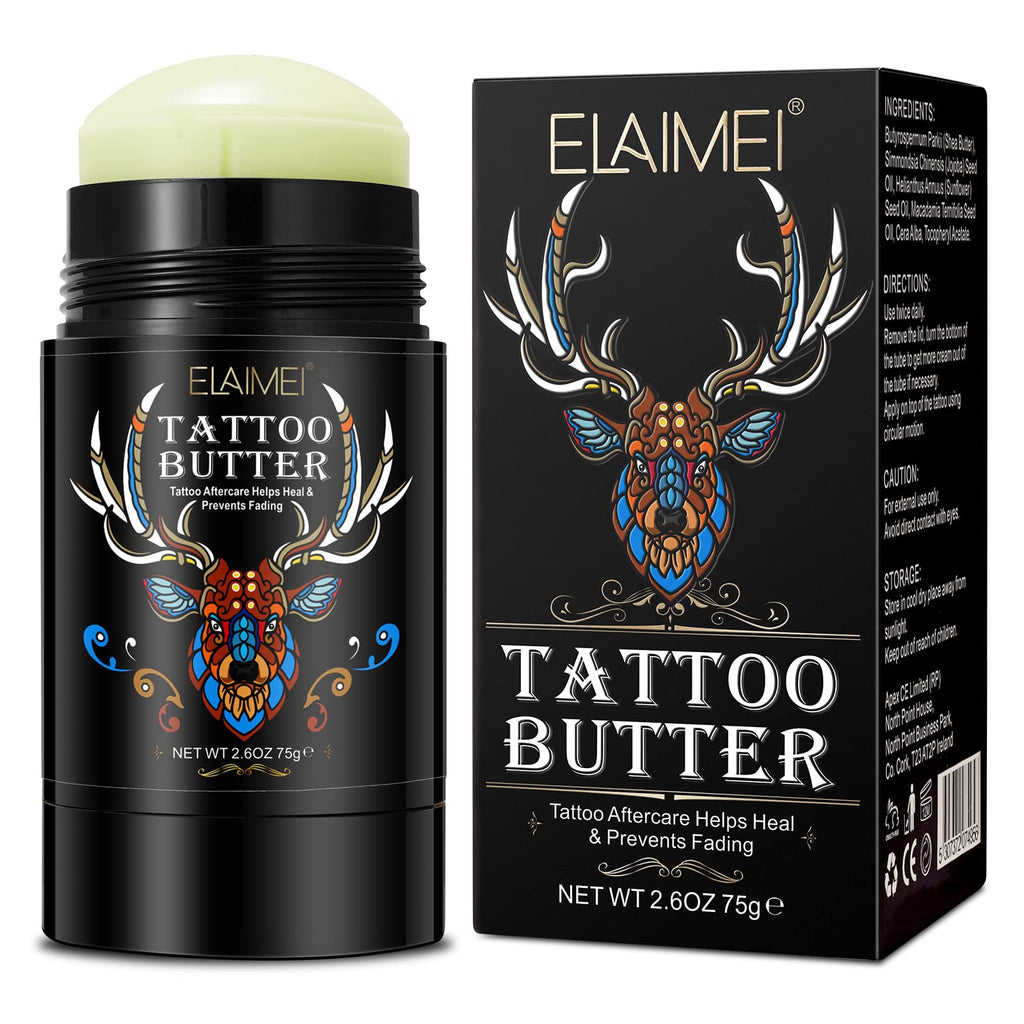 Tattoo Aftercare Butter Balm, 2.6 oz, Old & New Tattoo Moisturizer Healing Brightener for Color Enhance, Natural Organic Tattoo Cream 2.6 Ounce (Pack of 1)