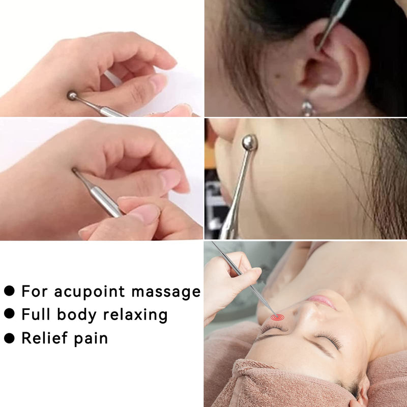 [Australia] - Agatige Dual Head Facial Reflexology Tools, Stainless Steel Face Acupressure Pen Portable Ear Acupuncture Body Point Probe Massage Tool for Deep Tissue(15cm) 15cm 