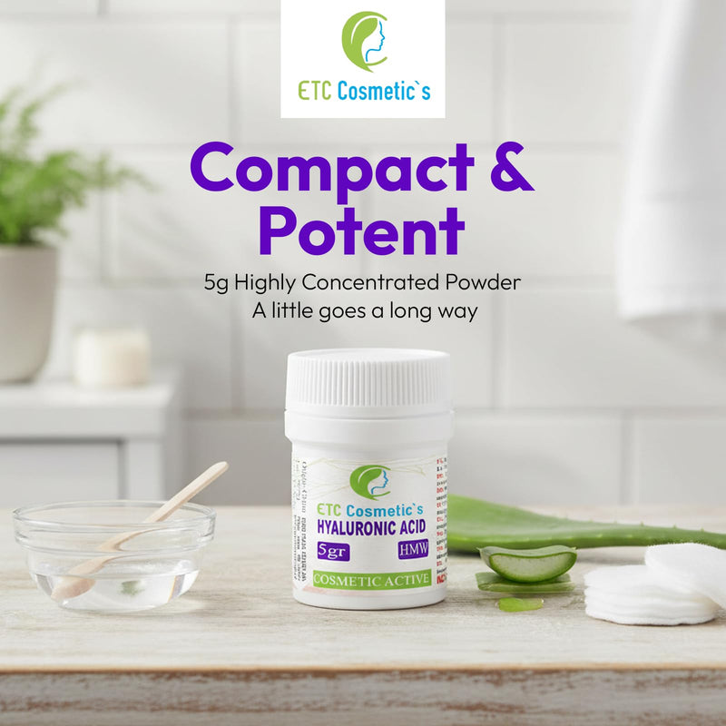 HYALURONIC Acid Powder - 5g HMW (HIGH Molecular Weight) 100% Natural and Strong Anti-Aging, Anti-Wrinkle Filler