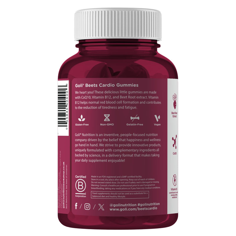 Goli Beets Cardio Gummies | 100mg CoQ10 & Beet Root Extract | Heart Health & Antioxidant | Gluten-Free, Vegan, Non-GMO & Gelatin-Free | Nature's Great Superfood | 60 Gummies 60 count (Pack of 1)
