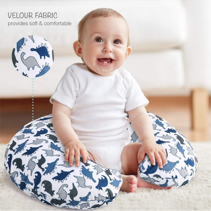 [Australia] - The Peanutshell Nursing Pillow Cover Set for Baby Boys or Girls | Dinosaur & Navy Blue Minky Dot | Unisex 2 Pack 