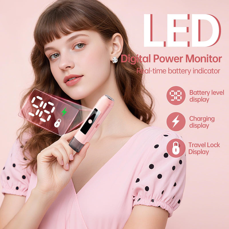 [Australia] - Bikini Trimmer for Women: 2-in-1 Electric Shaver with Digital Display,IPX7 Waterproof & Easy Cleaning& Travel Lock - Dual Head Trimmer for Underarms, Legs, Face (Pink) 