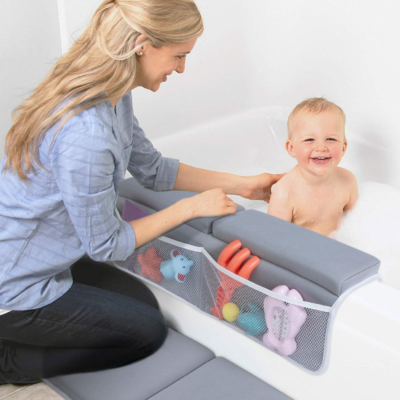 [Australia] - beiens Bath Kneeler and Elbow Rest Pad Set - 1.5'' Comfortable Baby Bath Kneeler Pads, Thick Quick Dry Kneeling Pad Support for Knee& Arm, Large Bathtub Mat with Toy Organizer for Happy Baby Bath Time Grey 