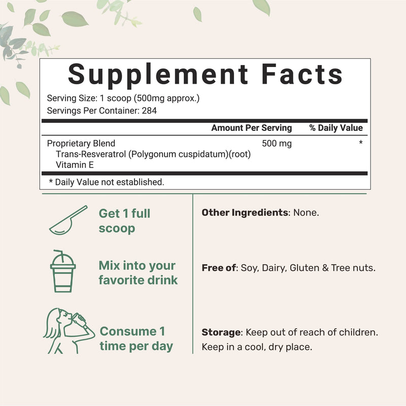 [Australia] - Pure Trans-Resveratrol Powder with Natural Vitamin E, 5 Ounce, 2 in 1 Formula, Micronized Powder for Better Absorption, Premium Resveratrol Supplement, Super Antioxidant, Vegan Friendly 