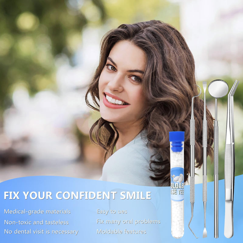 [Australia] - Tooth Repair Kit, Moldable False Teeth, DIY tooth thermoplastic beads Temporary Tooth for Replacing Missing & Broken Teeth with 4 Dental Tool, Regain Your Confidently Smile 30 ML 