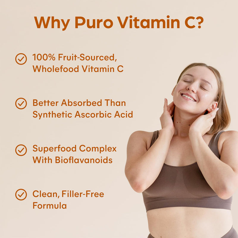 Purolabs Vitamin C Capsules – Wholefood, High Strength Vitamin C Supplement with Acerola Cherry, Rosehip, Blackcurrant & Elderberry for Immune Support and Antioxidant Benefits – 60 Vegan Capsules