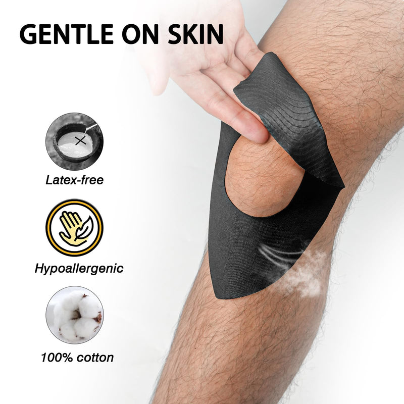 [Australia] - Kinesiology Tape for Knees, 10 Pcs Precut Kinesiology Tape for Knee Pain Relief & Support, Waterproof & Elastic Athletic Tape for Knee Stability, Breathable & Comfortable Knee Tape, Patent Pending Black 