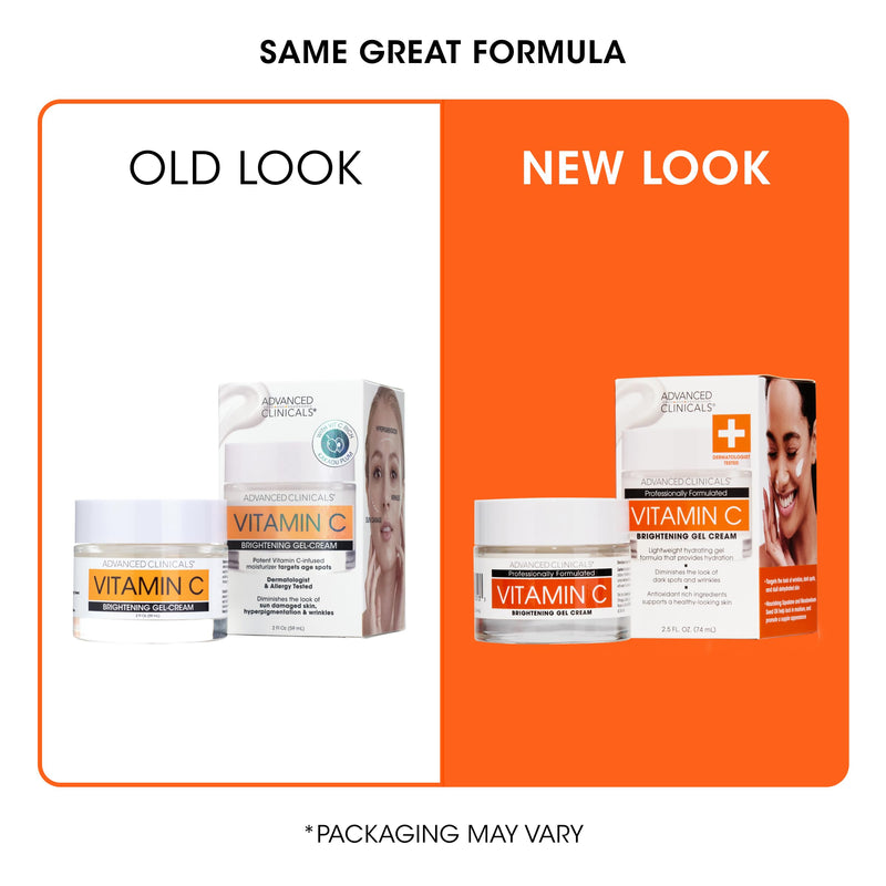 Advanced Clinicals Brightening Vitamin C Face Cream Gel With Niacinamide + Hyaluronic Acid | Vitamin C Moisturizer Lotion For Face Visibly Diminishes Look Of Dark Spots & Uneven Skin Tone, 2.5 Fl Oz Vitamin C Brightening Face Cream 2.5 Fl Oz (Pack of 1)