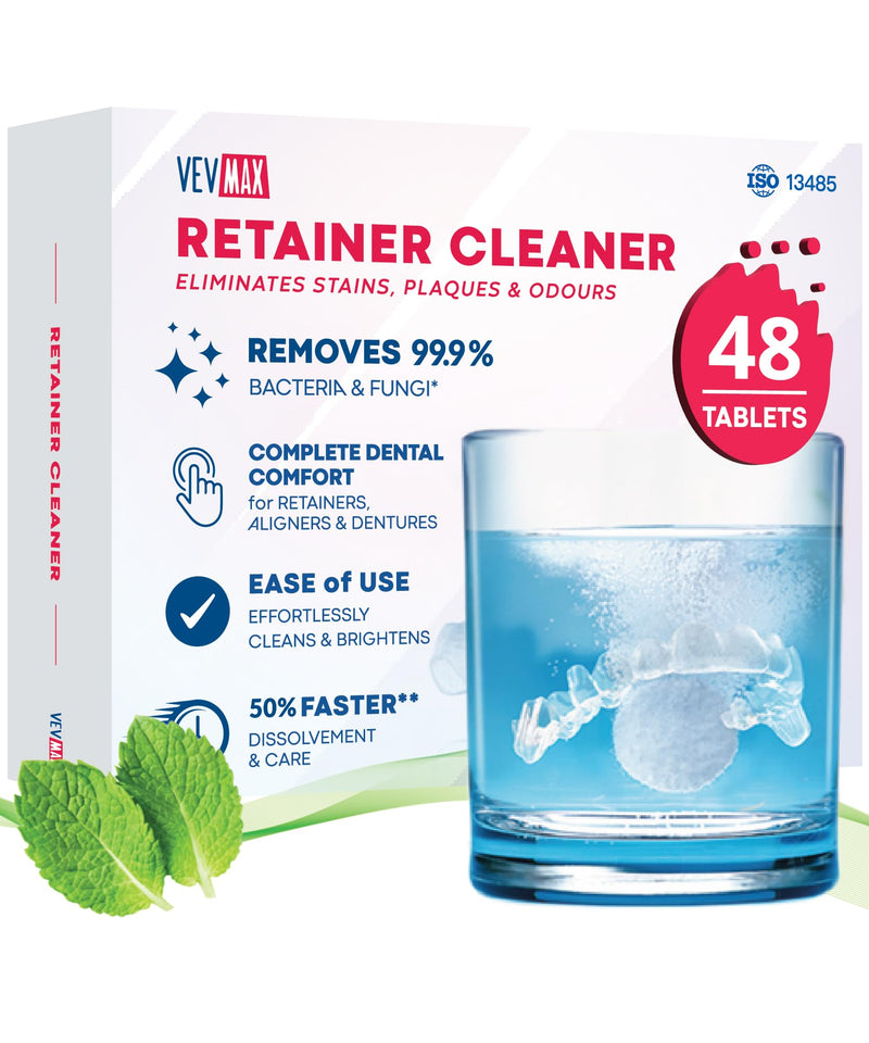 [Australia] - Vevmax retainer cleaning tablets - 48 tablets (1.5 month supply) retainers, dentures, mouth guards, braces, aligner cleaner, perfect for ultrasonic braces cleaner 