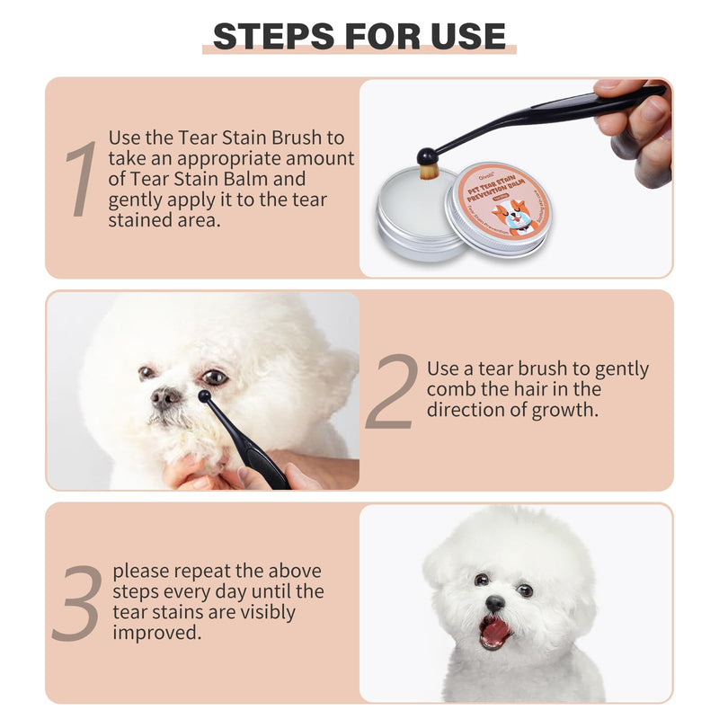 Pet Tear Stain Remover Balm with Pro Powder Brush,Eye Care for Dogs and Cats, Natural Safe Repel Tears,Gently Cleanses Effective & Non-Irritating,1 oz - PawsPlanet Australia