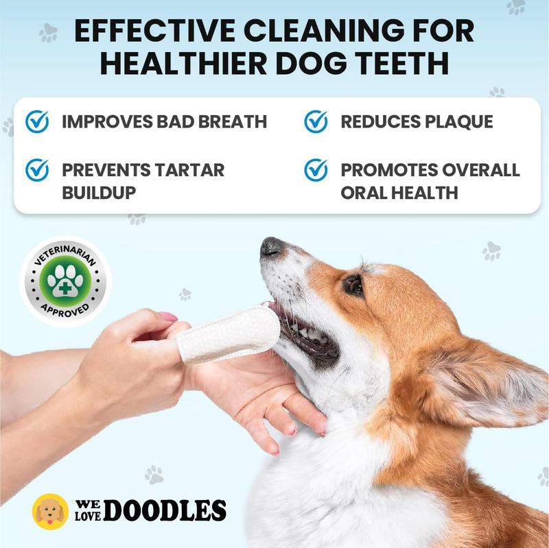 We Love Doodles Dog Teeth Cleaning Wipes - Pet Dental Finger Wipes for Dogs - Cleans Teeth and Gums, Freshens Breath Dog Dental Wipes, Prevents Tartar Buildup, Fits Most Finger Sizes - 100 PCS 100 Wipes - PawsPlanet Australia