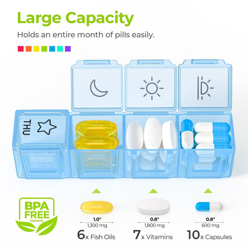 [Australia] - AUVON iMedassist Moisture-Proof Weekly Pill Organizer 4 Times a Day, Large 7 Day Pill Box Case with Portable Design for Travel, Removable Individual Containers Hold Vitamins, Supplements, Medications Clear 