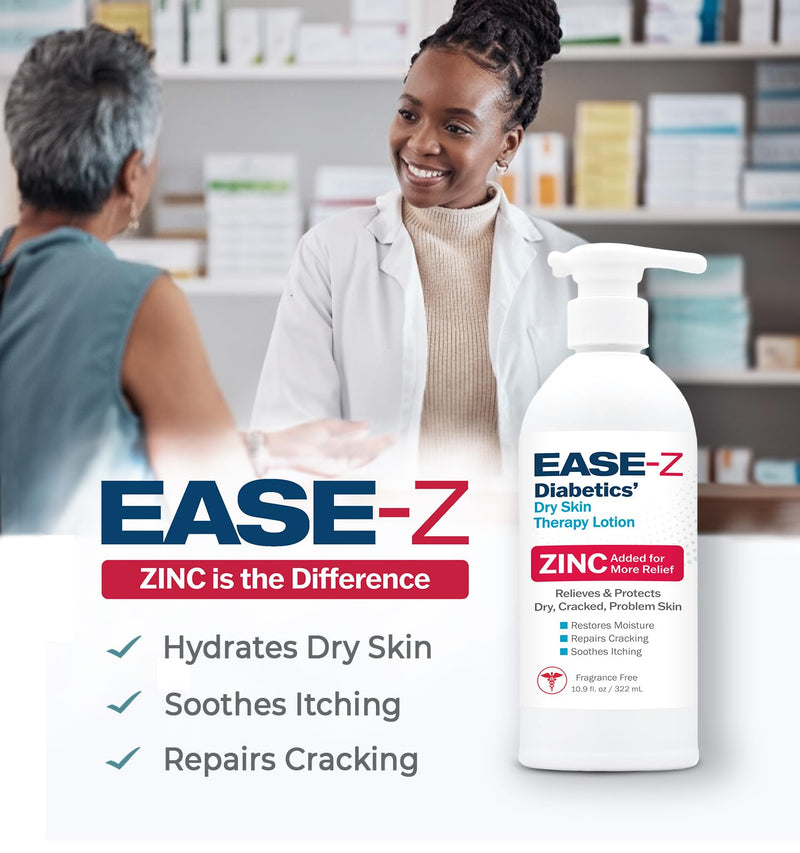 Diabetic Lotion for Dry Skin. Clinically Proven ingredients and ZINC relieve dryness, reduce redness, and calm itching. With Shea Butter. Fast-Acting, Long-Lasting. 10.9 oz 10.9 Fl Oz (Pack of 1)