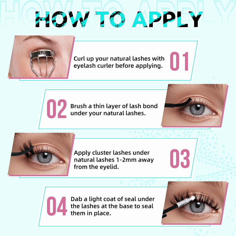 Lash Extension Kit 3D Effect Lash Clusters Kit 144pcs D Curl Eyelash Extension Kit with Lash Bond and Seal Lash Remover Lash Tweezers for Lash Clusters Eyelash Clusters Kit (Gloom, D-10-18mm Kit) 144pcs-Gloom-D-10-18-Kit