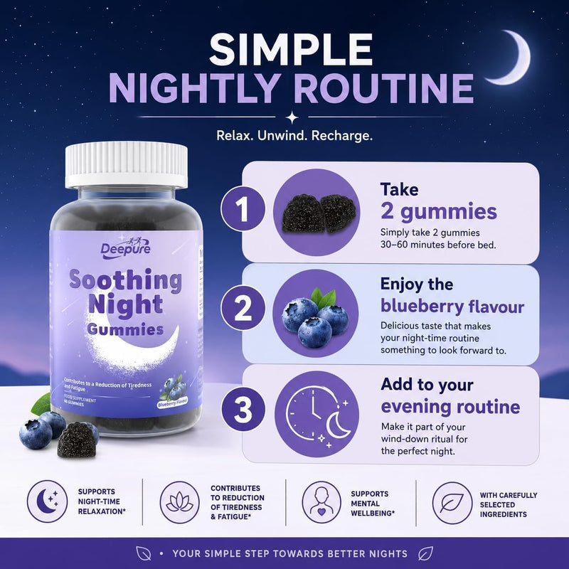Sleep Gummies for Adults, Magnesium Bisglycinate with L-Theanine Lemon Balm Ashwagandha Root Extract, Vegan Gluten Free Non-GMO Blueberry Flavour Night Time Gummies, 60 Gummies