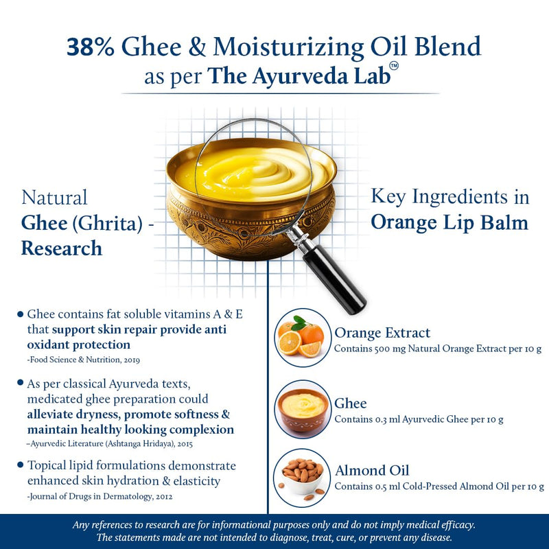 Blue Nectar Ayurvedic Orange Lip Balm with Organic Ghee & Natural Vitamin C for Dry Lips | Moisturizing Lip Gloss with Clean Ingredients (0.35 oz, 10 Herbs)
